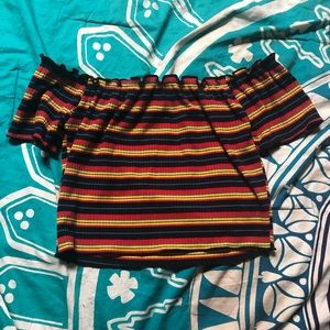 Cropped Stripped Off The Shoulder Top